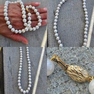 Elegant 10mm Freshwater White Pearl Necklace And 18k Yellow Gold